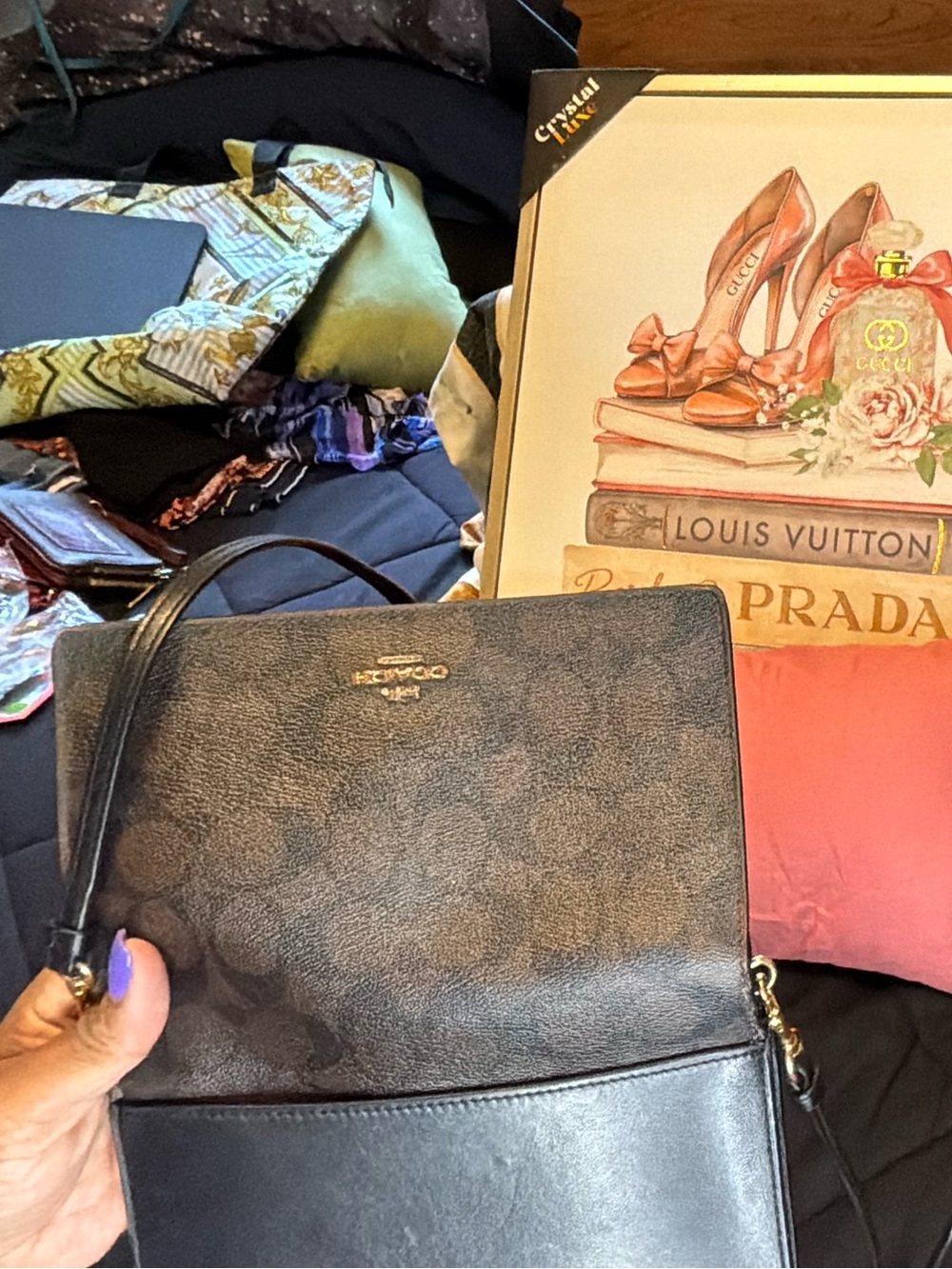 Coach Brown/Black Signature Crossbody Wallet - Picture 10 of 14